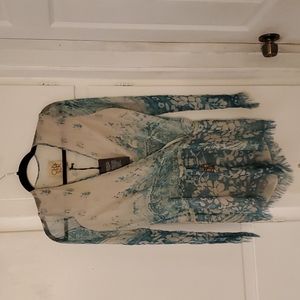 Chaser Chiffon Crepe Silk Boho Bell Sleeve Faux Wrap Romper Festival Frayed Sm